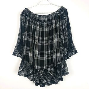 Black and White Plaid Women's Top